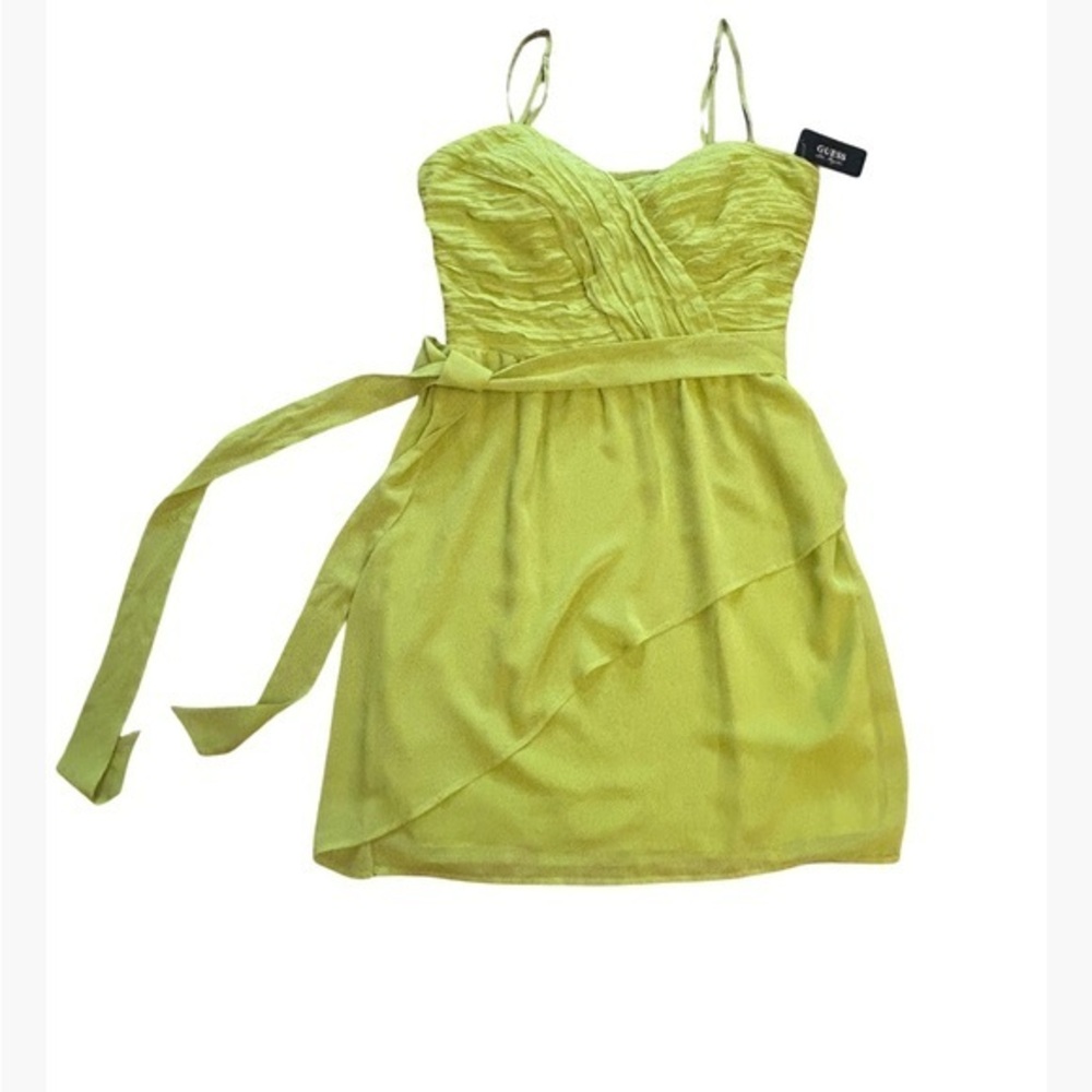 NWT Guess Vibrant Citron Ruched Mini Dress. Can be worn with straps or strapless